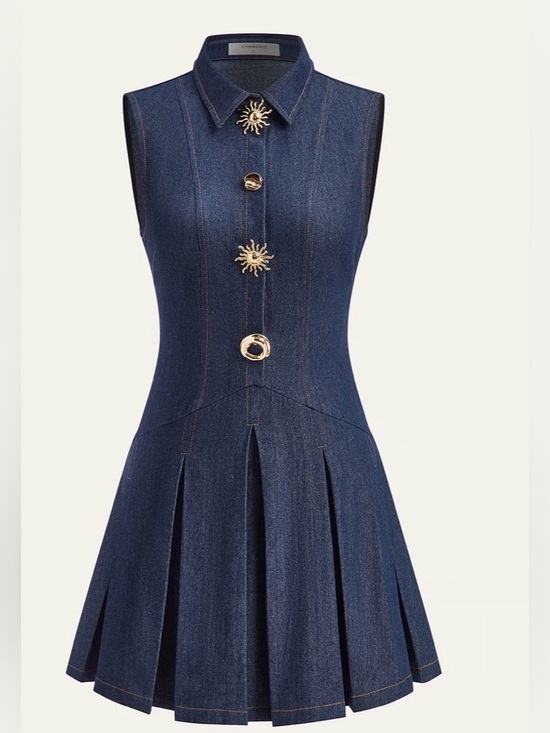 Commense Dresses & Skirts - Commense Navy Denim Mini Dress with Gold Sun Buttons